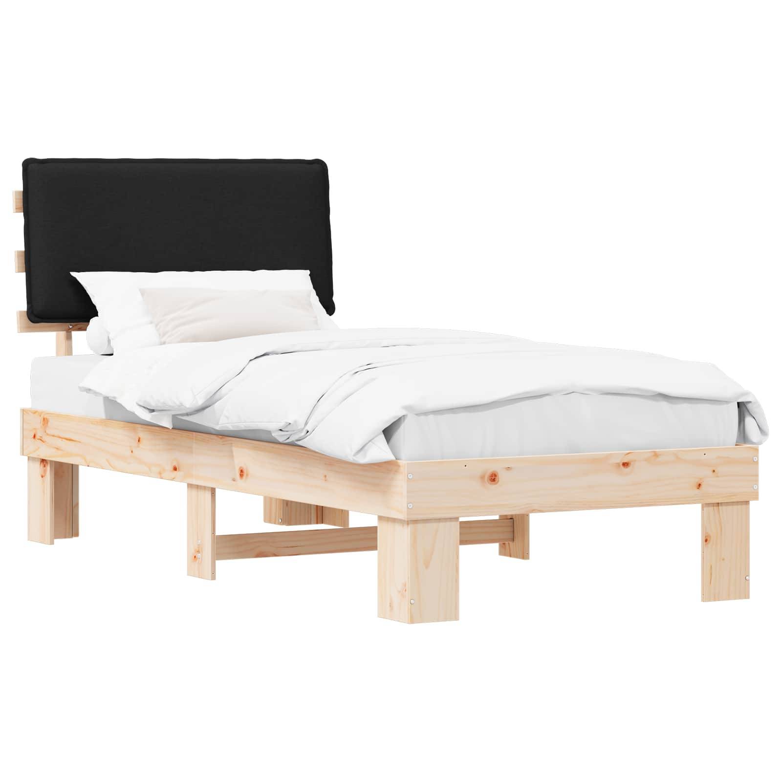 vidaXL Bettgestell mit gepolstertem Kopfteil Schwarz 75 x 190 cm