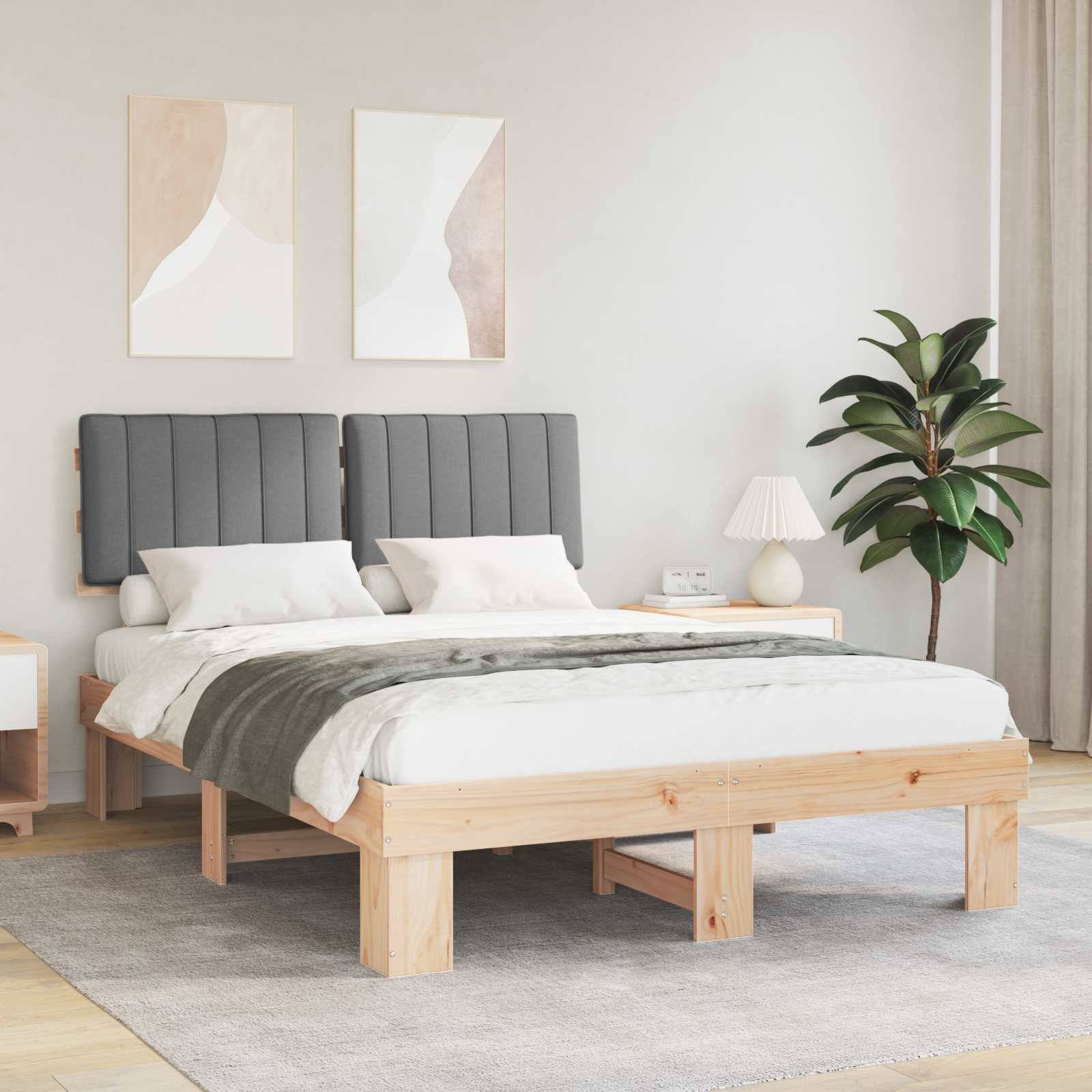 vidaXL Bettgestell mit gepolstertem Kopfteil Hellgrau 135 x 190 cm