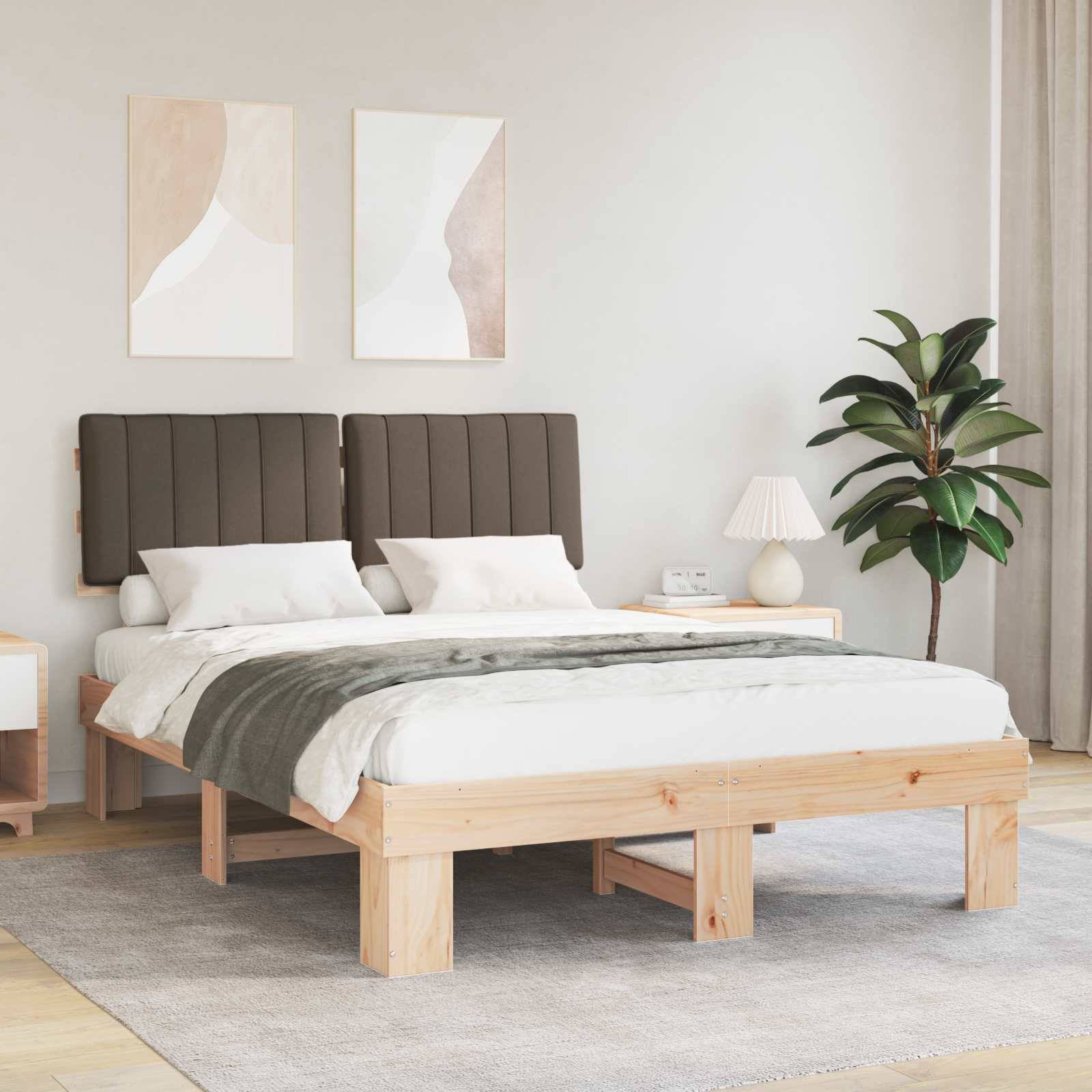 vidaXL Bettgestell mit gepolstertem Kopfteil Taupe 135 x 190 cm