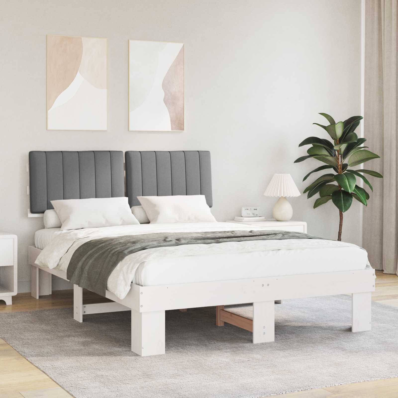 vidaXL Bettgestell mit gepolstertem Kopfteil Hellgrau 135 x 190 cm
