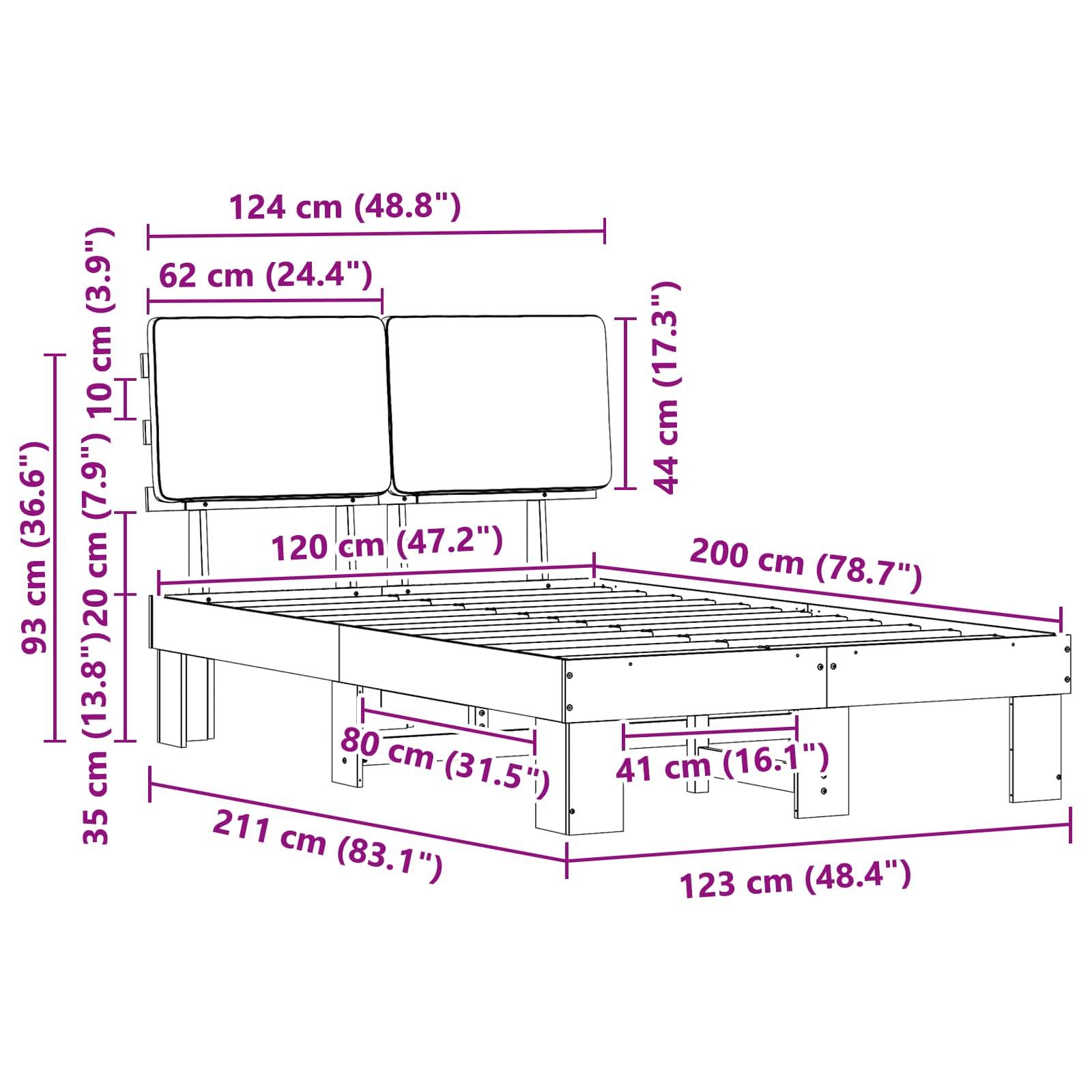 vidaXL Bettgestell mit gepolstertem Kopfteil Taupe 120 x 200 cm