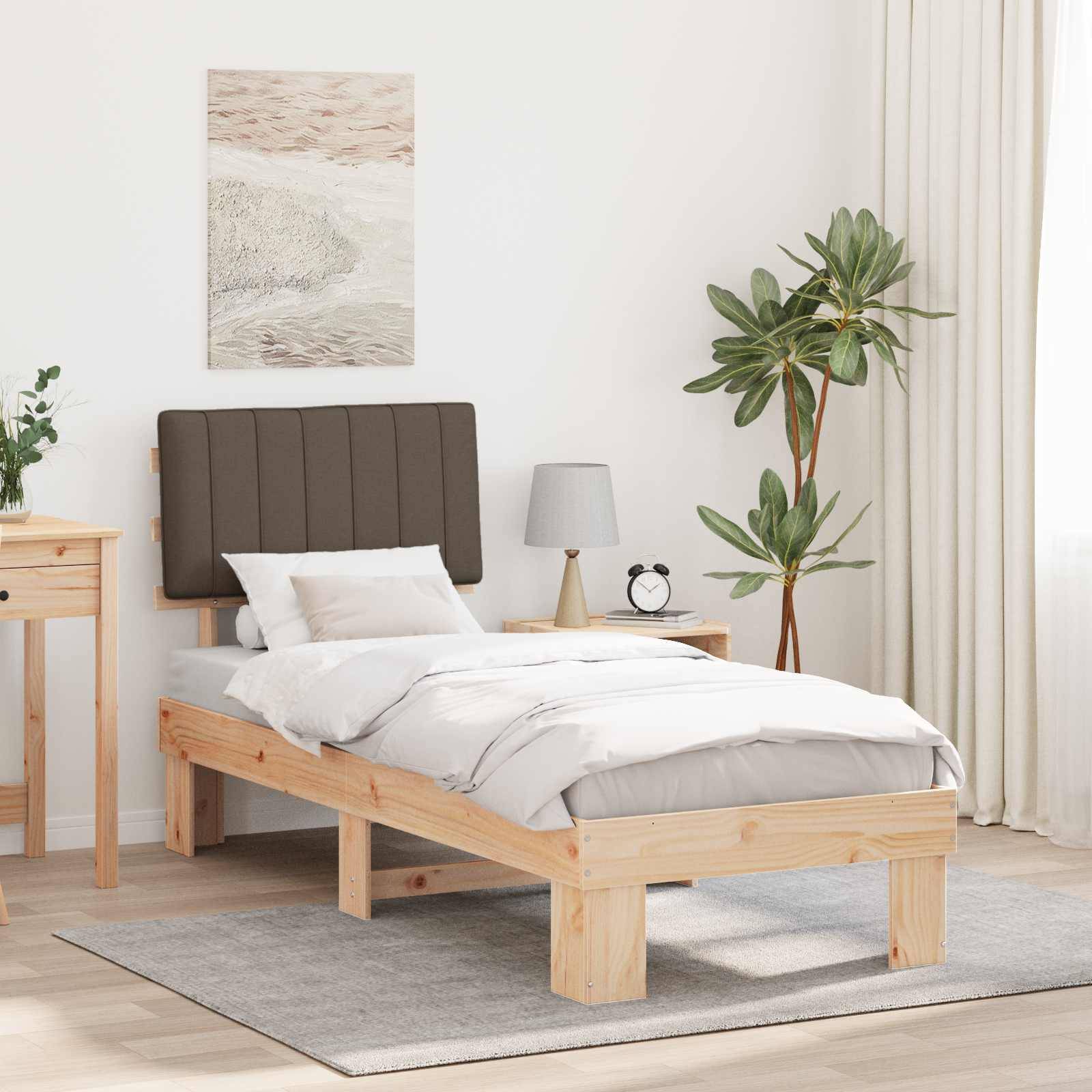 vidaXL Bettgestell mit gepolstertem Kopfteil Taupe 75 x 190 cm