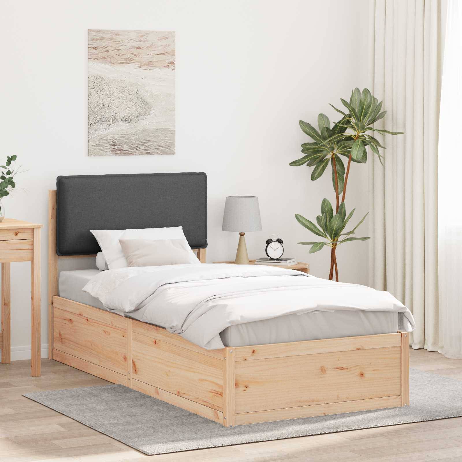 vidaXL Bettgestell mit gepolstertem Kopfteil Dunkelgrau 75 x 190 cm