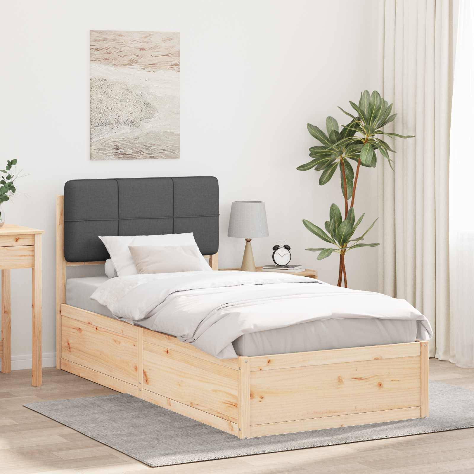 vidaXL Bettgestell mit gepolstertem Kopfteil Dunkelgrau 75 x 190 cm