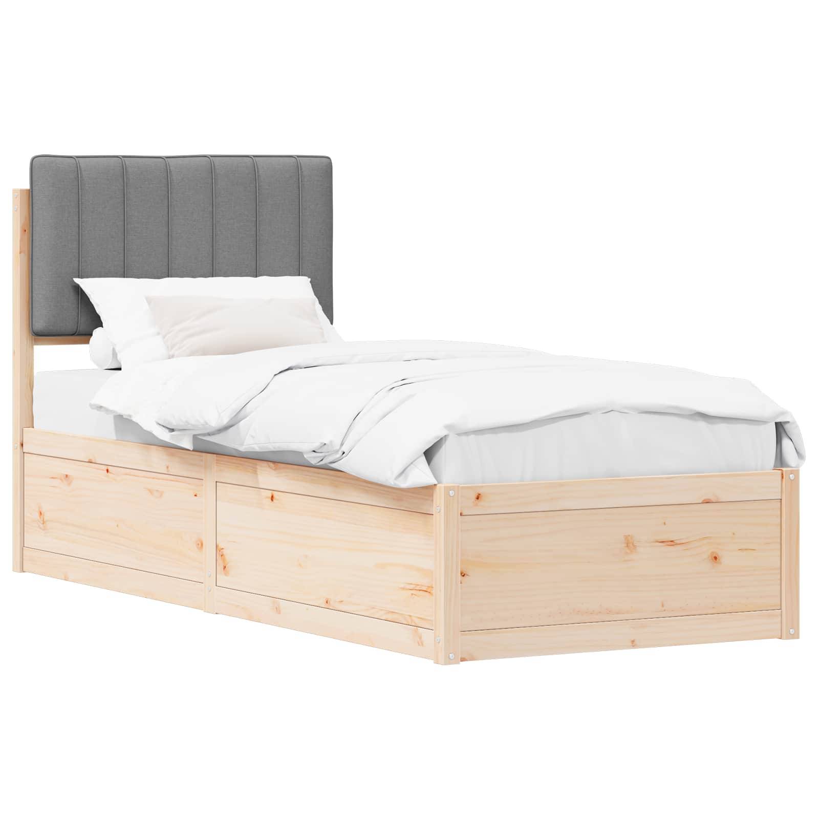 vidaXL Bettgestell mit gepolstertem Kopfteil Hellgrau 75 x 190 cm