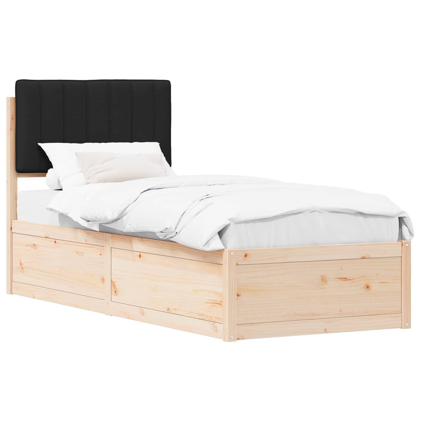 vidaXL Bettgestell mit gepolstertem Kopfteil Schwarz 75 x 190 cm