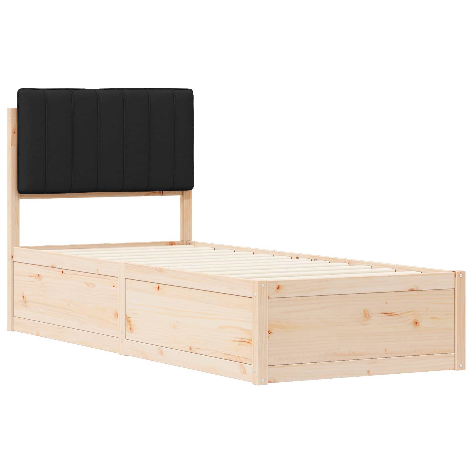 vidaXL Bettgestell mit gepolstertem Kopfteil Schwarz 75 x 190 cm