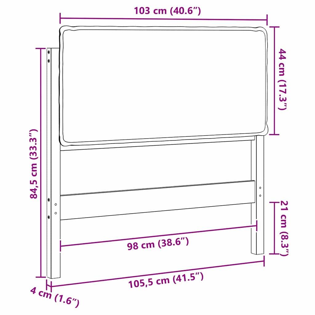 Eine Skizze eines Kopfteils mit Maßen: Breite 103 cm, Höhe 44 cm, Beinhöhe 84,5 cm, Gesamtbreite 105,5 cm.