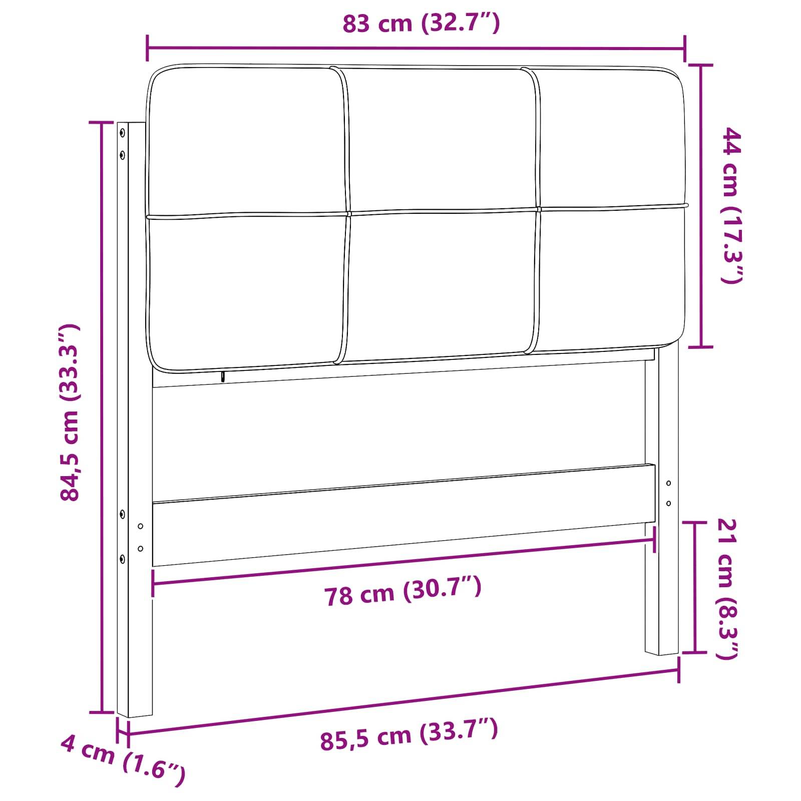 Kopfteilabmessungen: Breite 83 cm (32,7