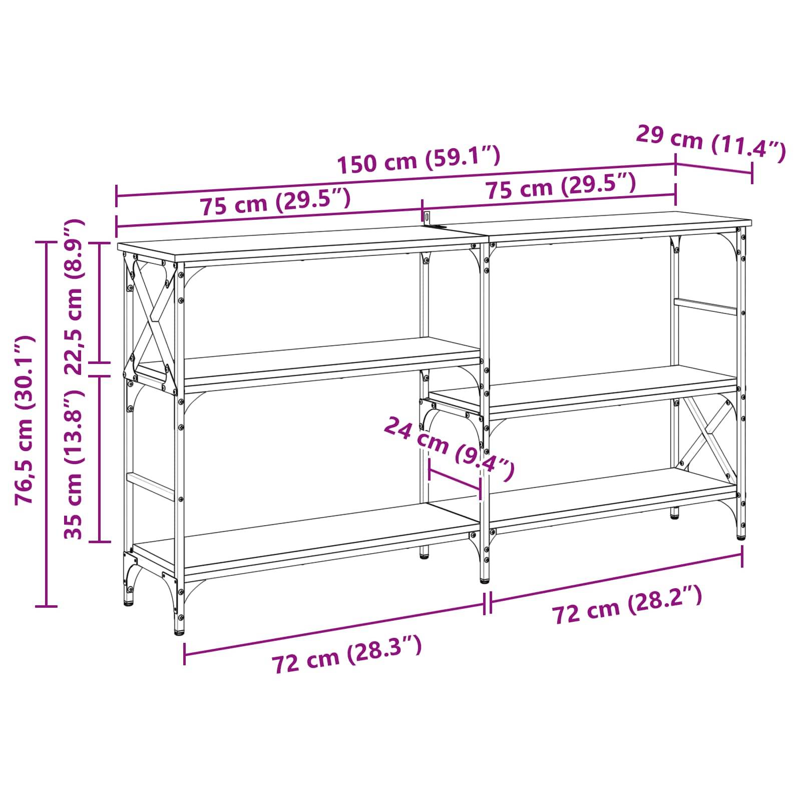 vidaXL Konsolentisch Artisan-Eiche 150 x 29 x 76,5 cm Holzwerkstoff