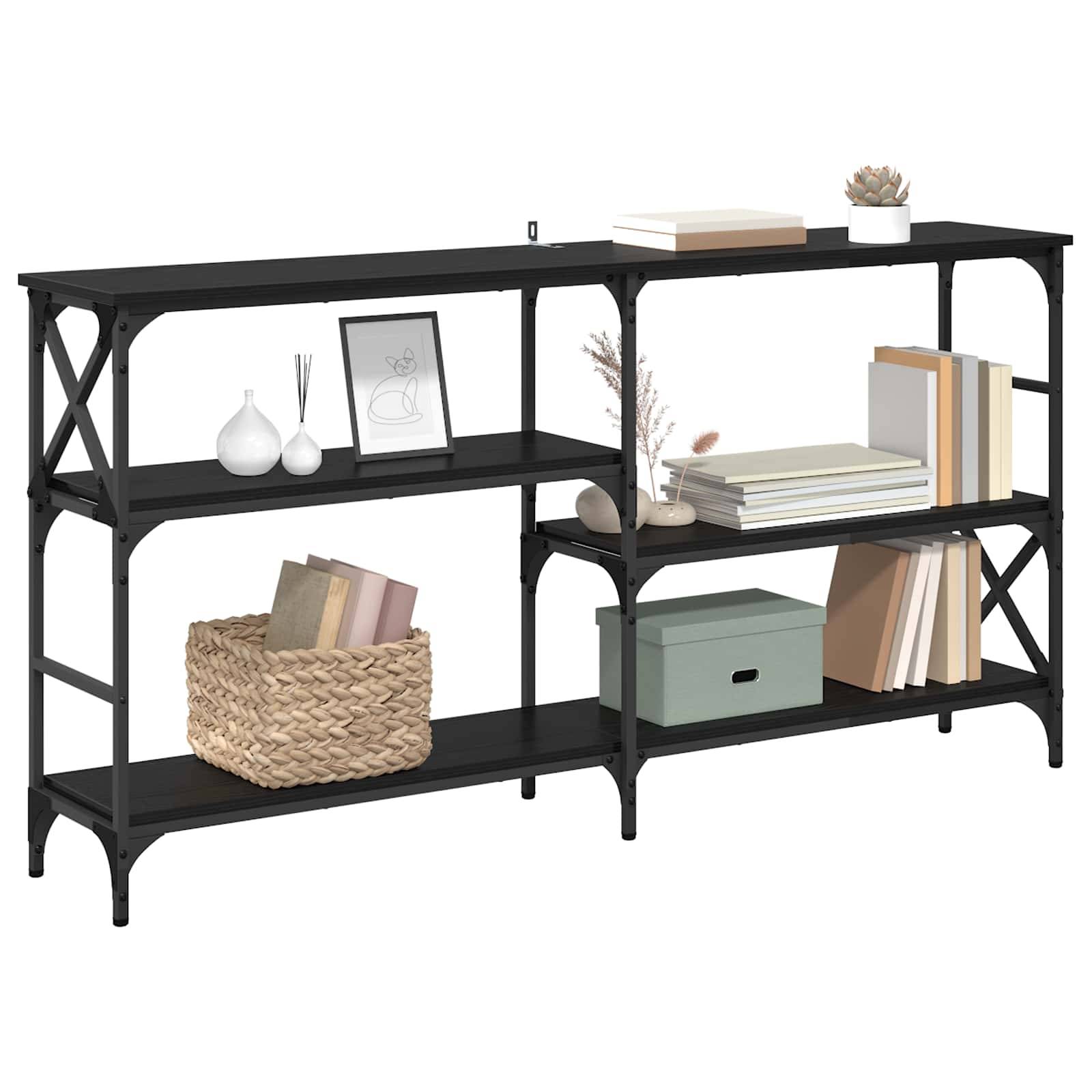 vidaXL Konsolentisch mit Regal Schwarz Eichen-Optik 150 x 29 x 76,5 cm