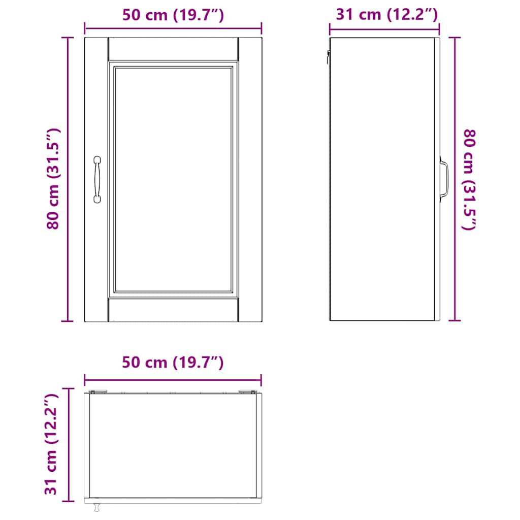 Diagramm mit Schrankmessungen: Frontansicht 80 cm (31,5