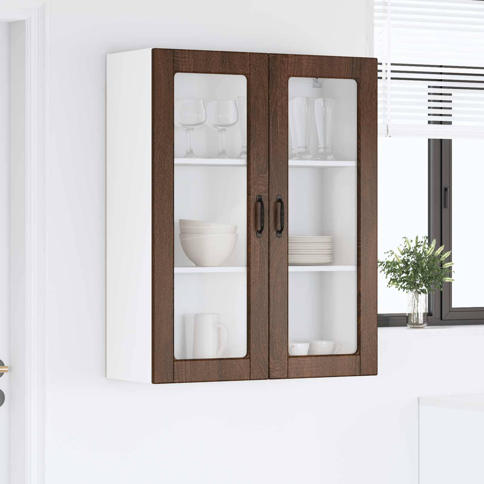 vidaXL Wandglas-Schrank PORTO Braun Eichen-Optik 80 x 31 x 100 cm
