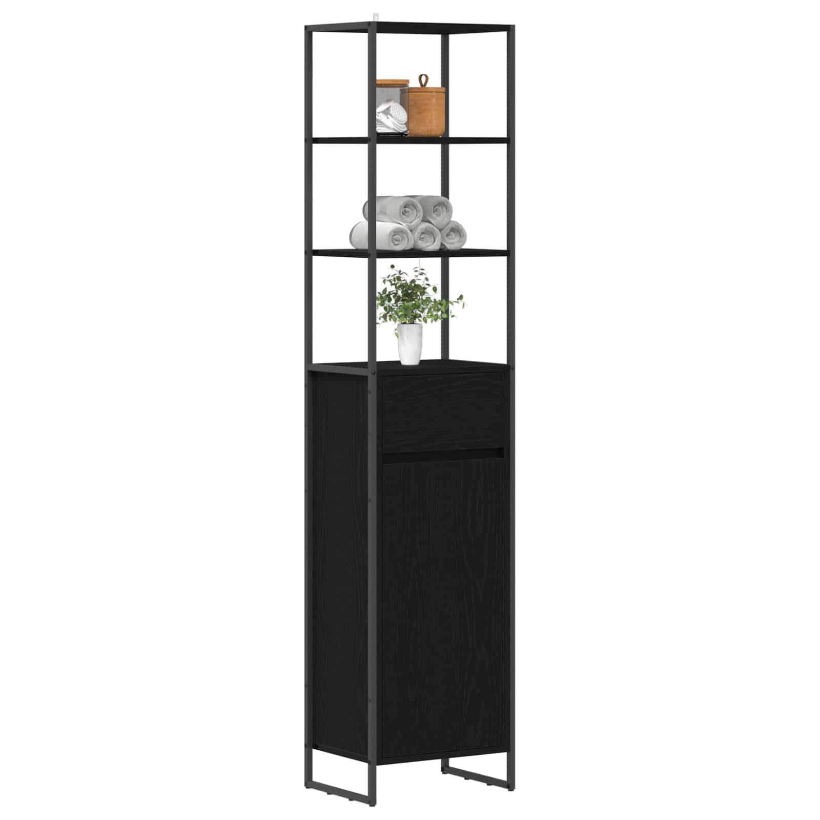 vidaXL Badezimmerschrank mit Tür Schwarz Eichen-Optik 40 x 30 x 180 cm