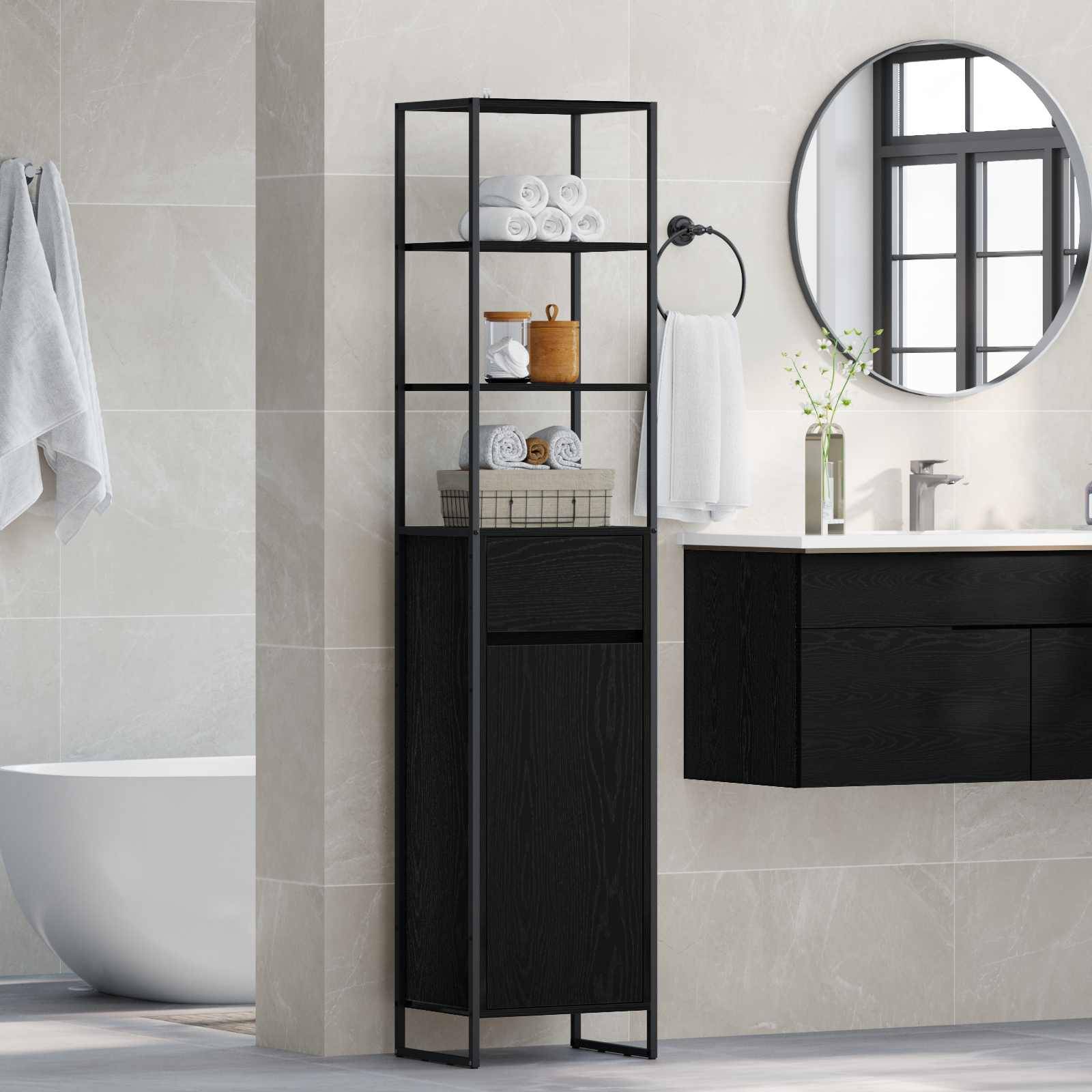 vidaXL Badezimmerschrank mit Tür Schwarz Eichen-Optik 40 x 30 x 180 cm