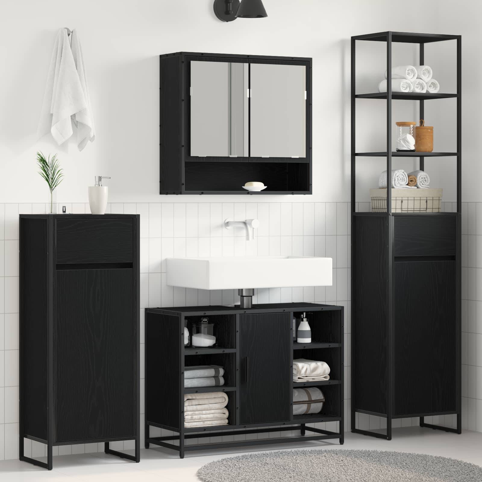 vidaXL Badezimmerschrank mit Tür Schwarz Eichen-Optik 40 x 30 x 180 cm