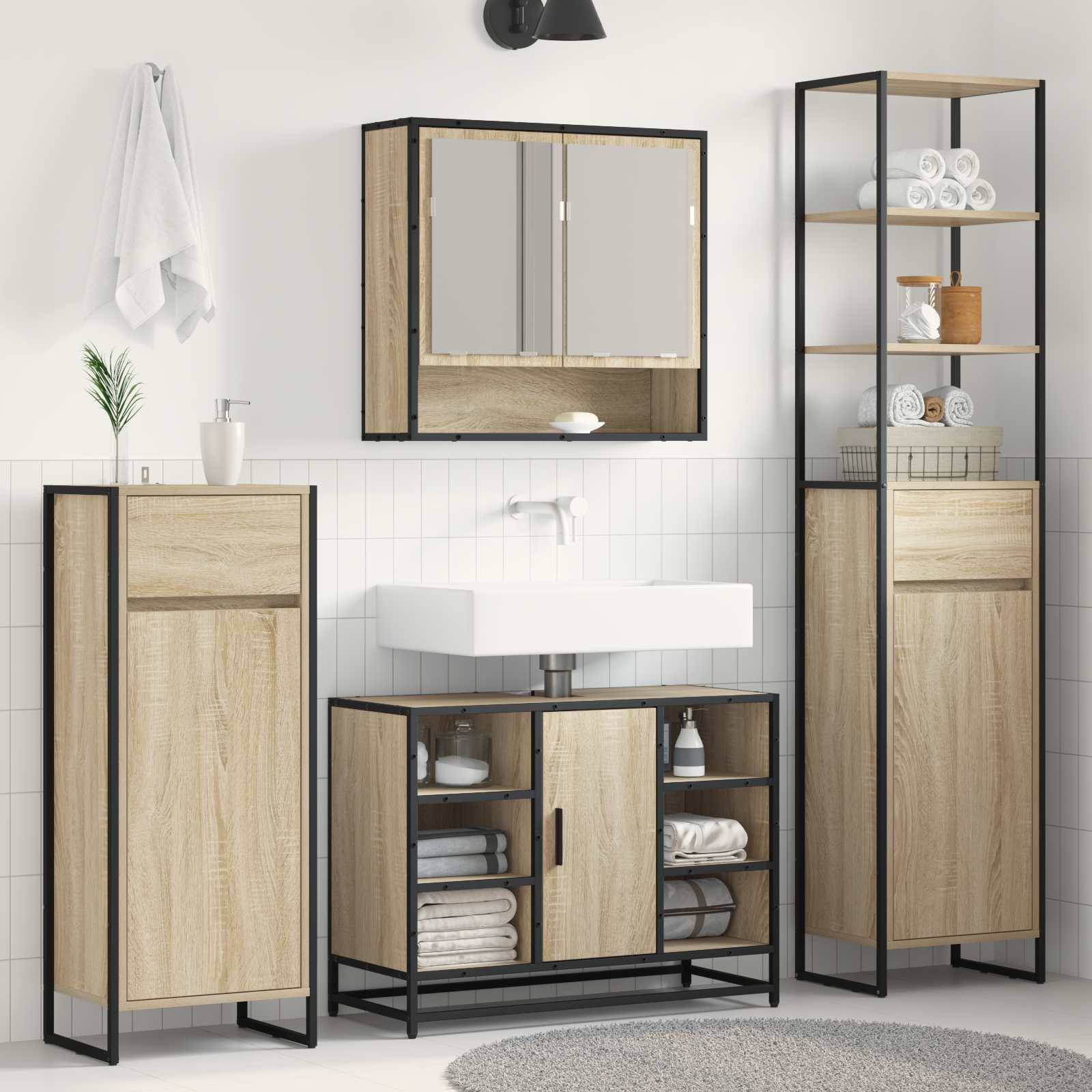 vidaXL Badezimmerschrank mit Tür Sonoma 40 x 30 x 180 cm Holzwerkstoff