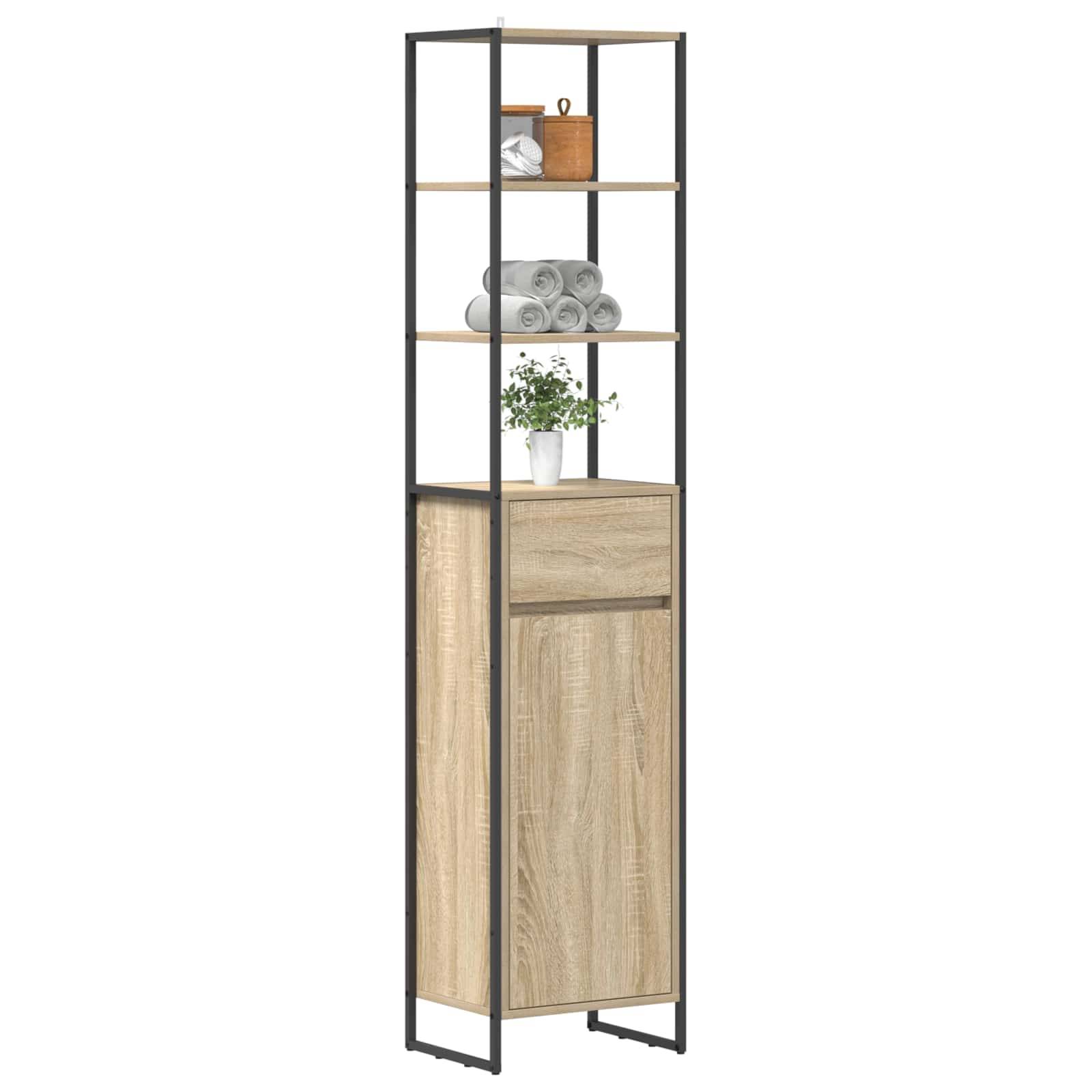 vidaXL Badezimmerschrank mit Tür Sonoma 40 x 30 x 180 cm Holzwerkstoff