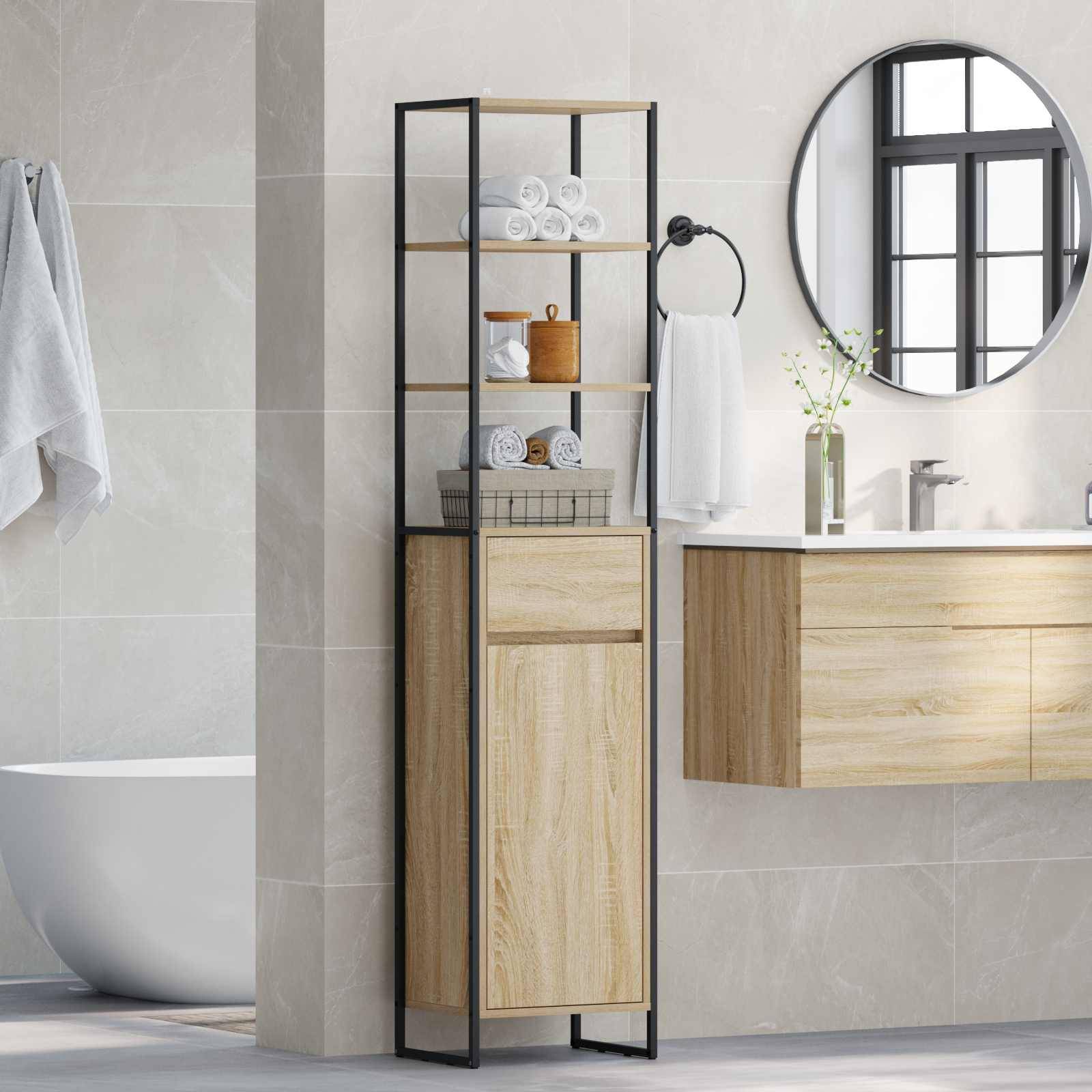 vidaXL Badezimmerschrank mit Tür Sonoma 40 x 30 x 180 cm Holzwerkstoff
