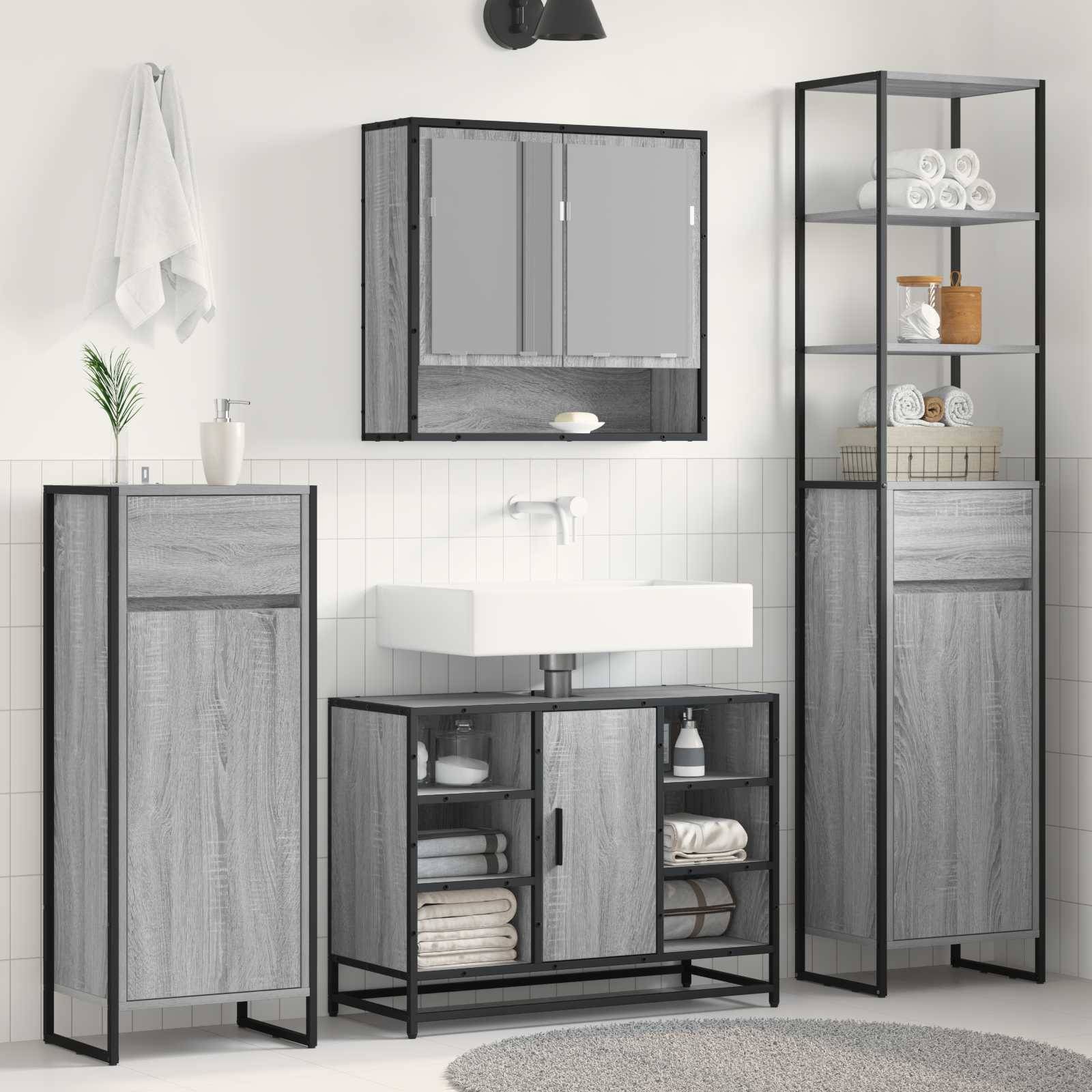 vidaXL Badezimmerschrank Graues Sonoma 40 x 30 x 180 cm Holzwerkstoff
