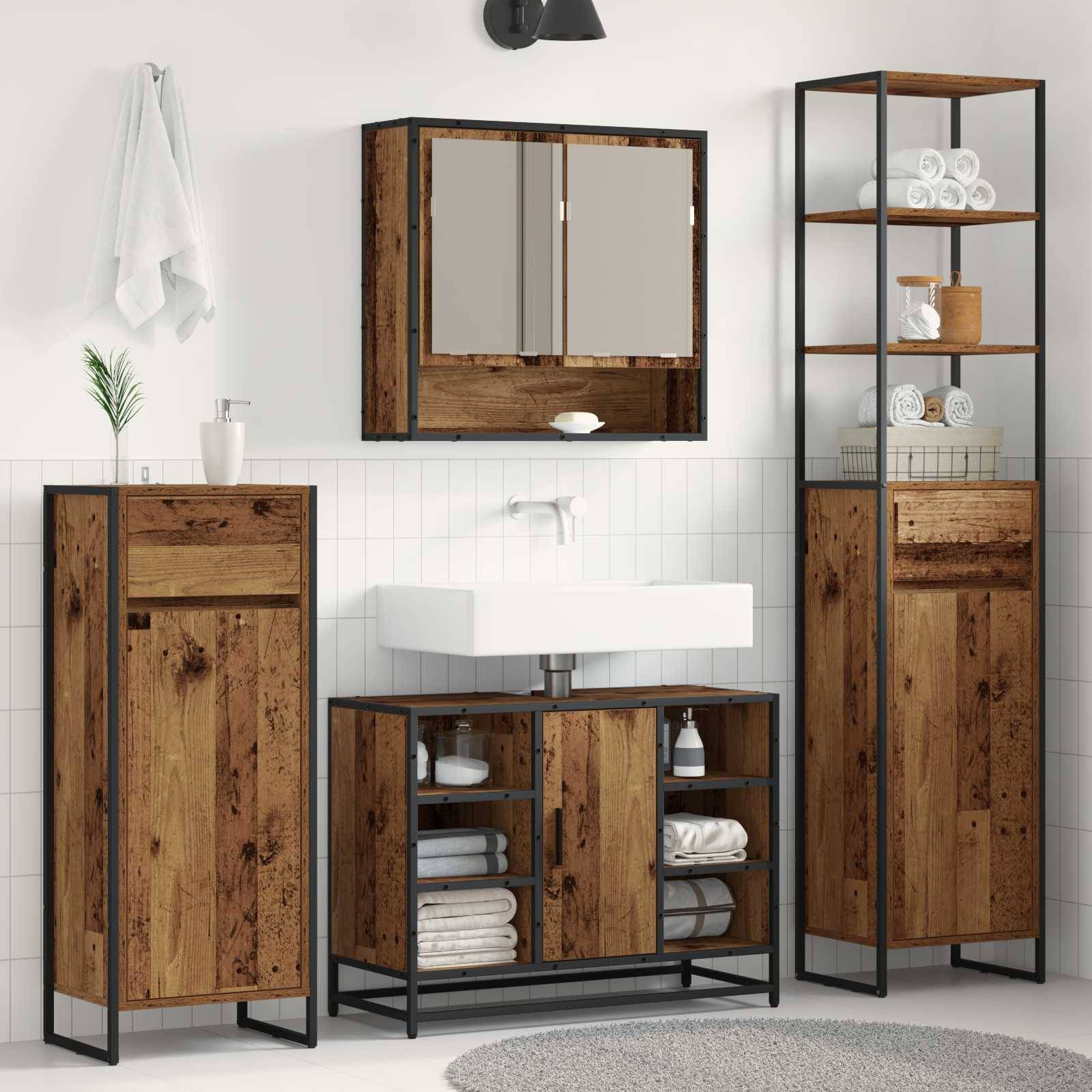 vidaXL Badezimmerschrank Altholz 40 x 30 x 180 cm Holzwerkstoff