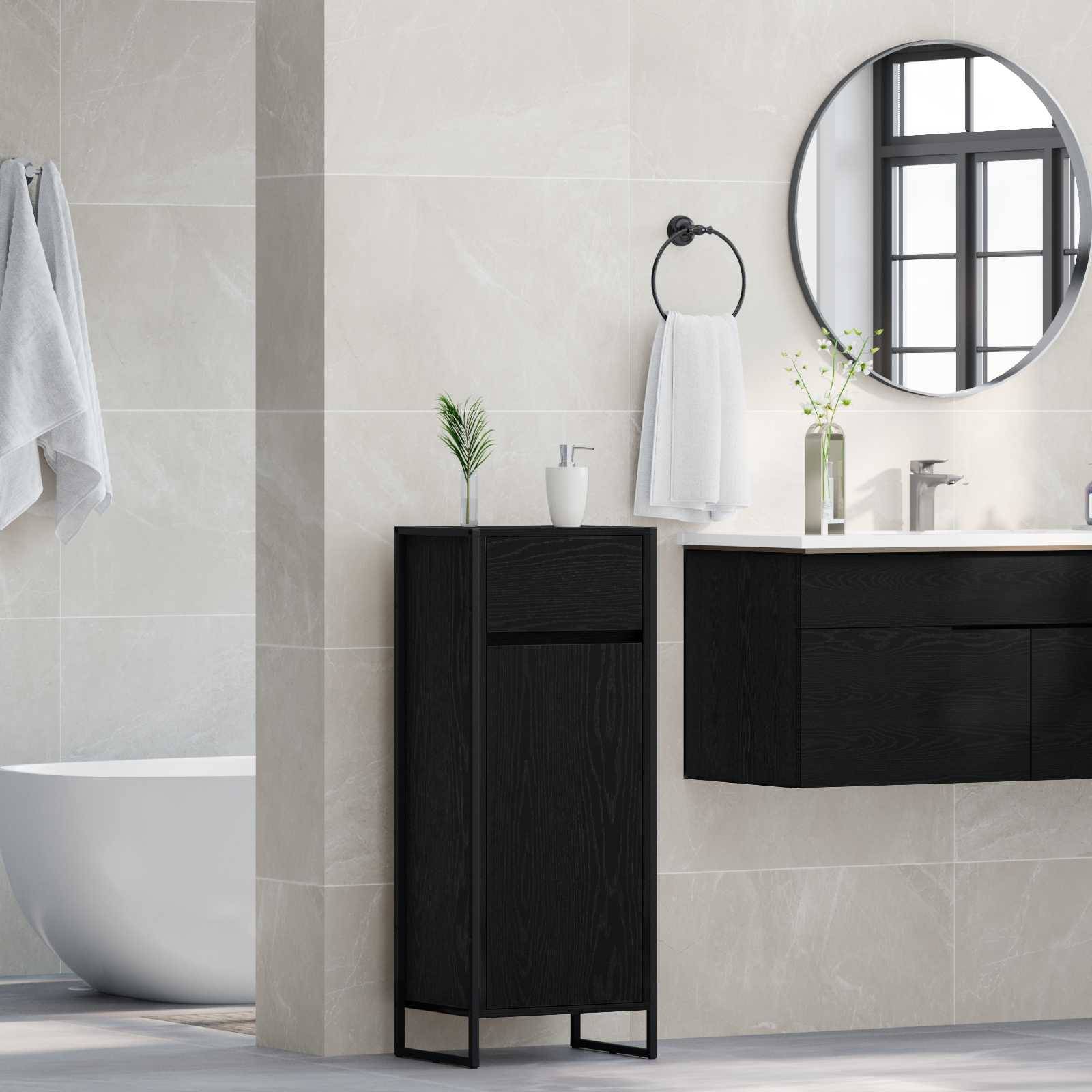 vidaXL Badezimmerschrank mit Tür Schwarz Eichen-Optik 40 x 30 x 100 cm