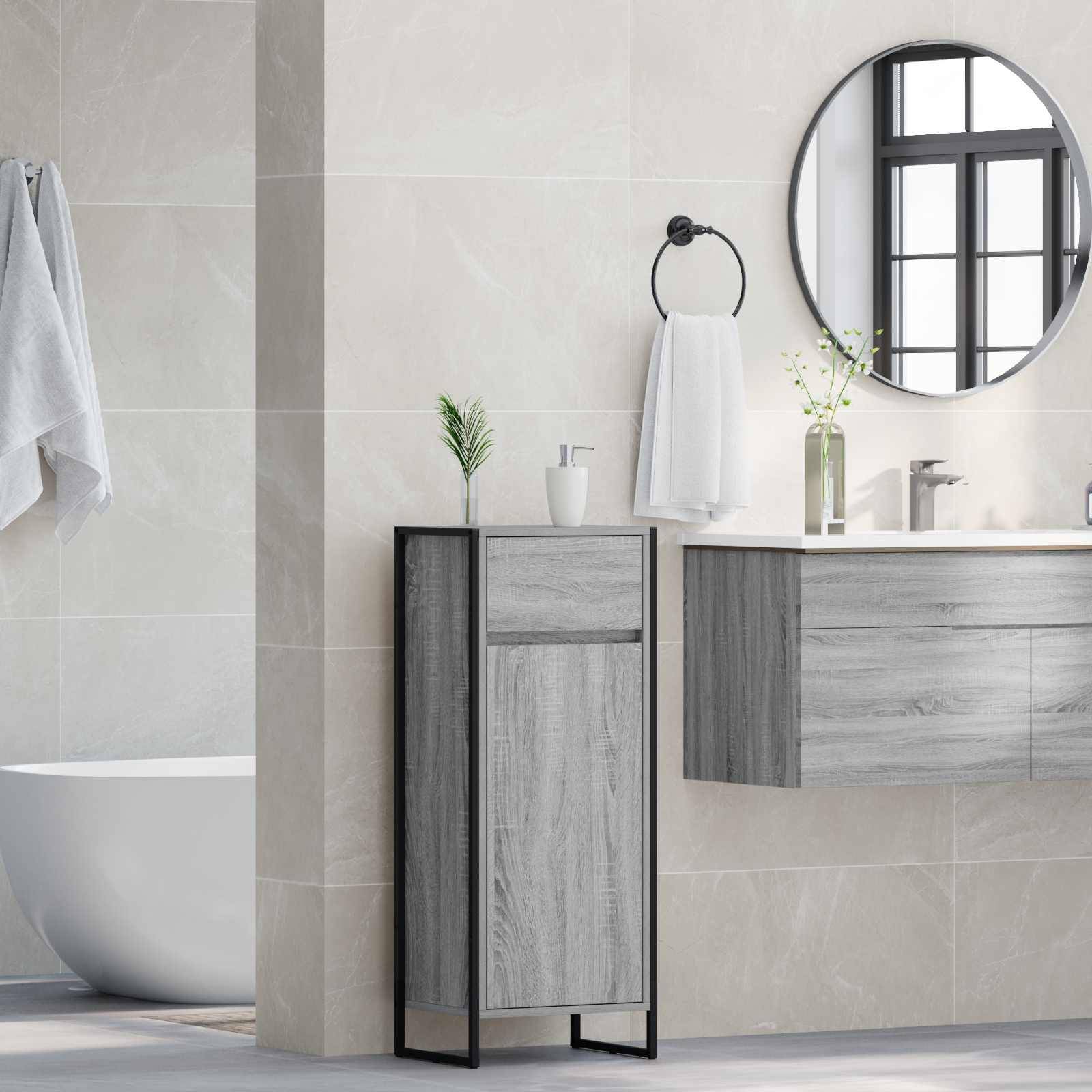 vidaXL Badezimmerschrank Graues Sonoma 40 x 30 x 100 cm Holzwerkstoff