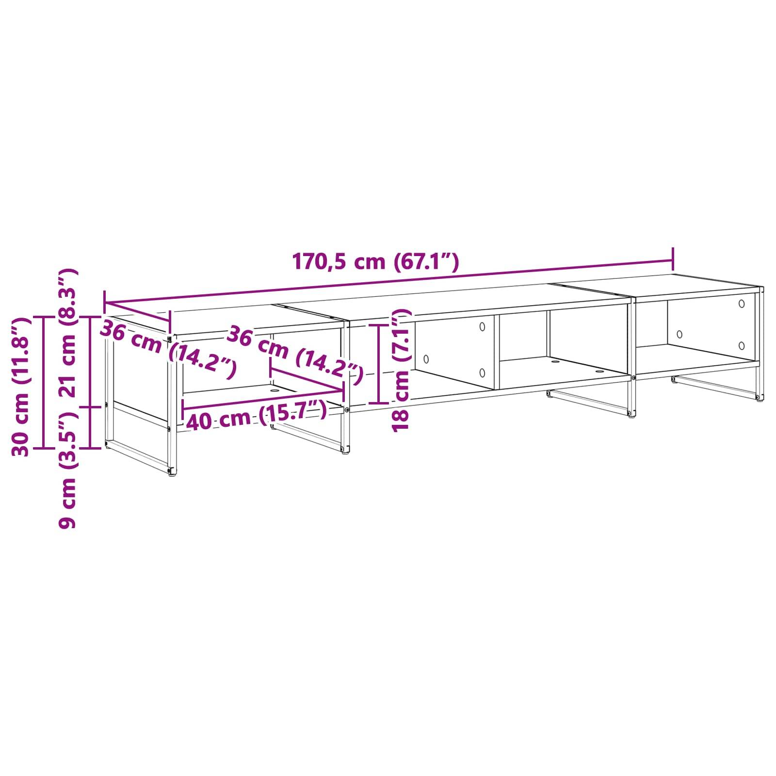 vidaXL TV-Schränk Schwarz Eichen-Optik 170,5 x 36 x 30,5 cm
