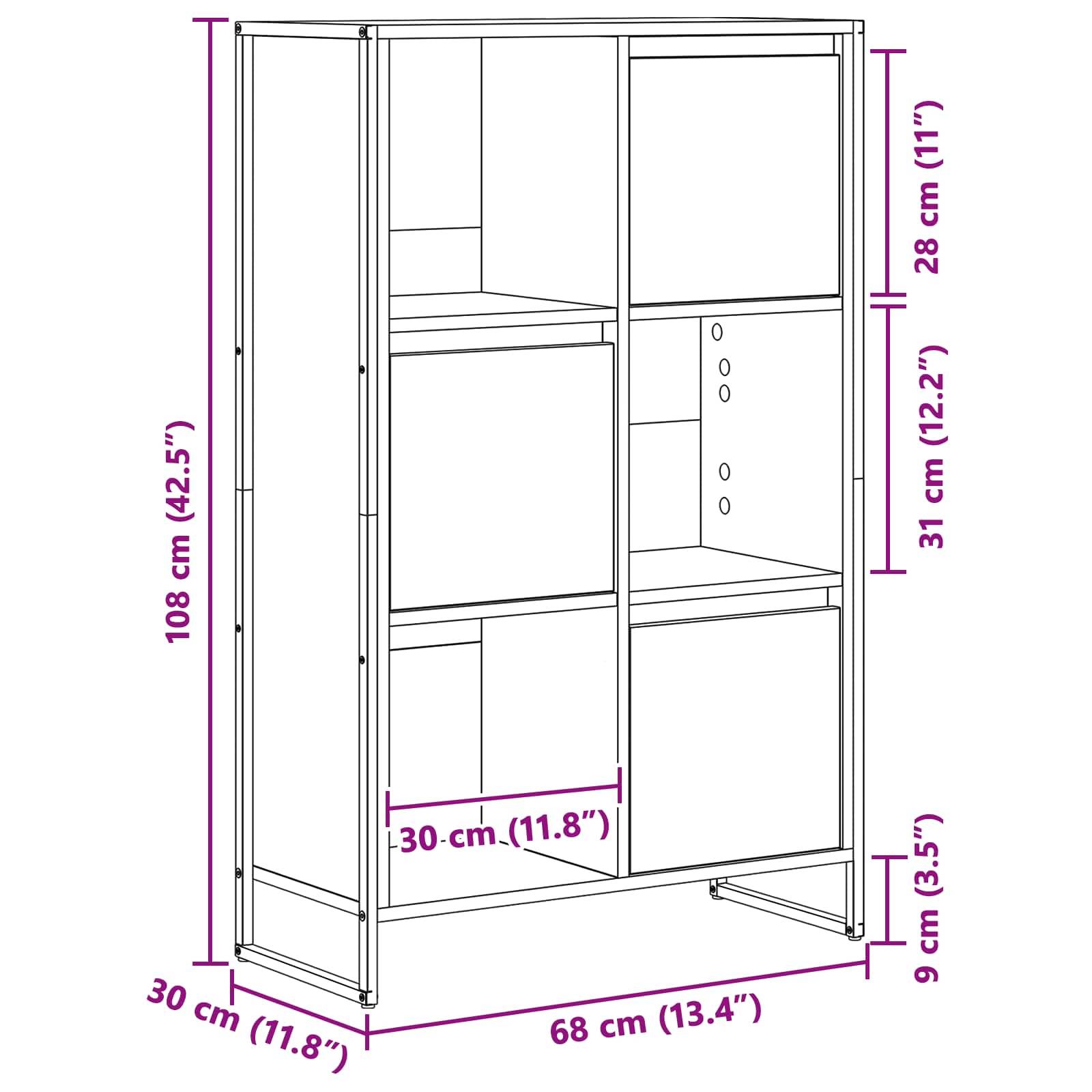 vidaXL Bücherregal Schwarz Eichen-Optik 68 x 30 x 108.5 cm