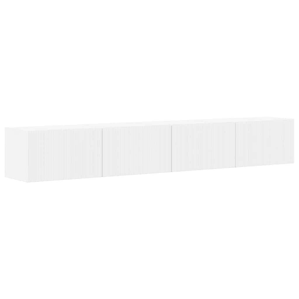 Ein weißer, moderner Wandschrank mit vier geschlossenen Fächern, konzipiert zum Organisieren und Maximieren von Raum.