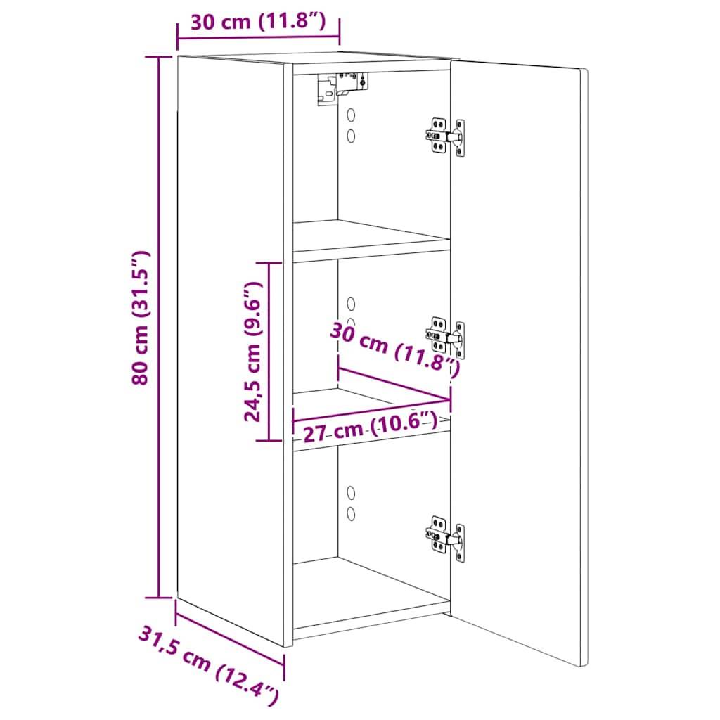 vidaXL TV-Wandschrank 2 pcs Sonoma 30 x 31 x 80 cm Holzwerkstoff