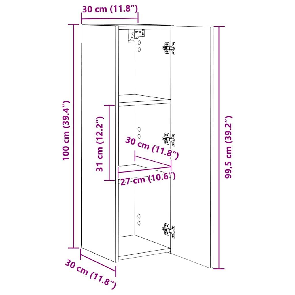 Eine Strichzeichnung eines Schranks mit Abmessungen: Höhe 100 cm (39,4