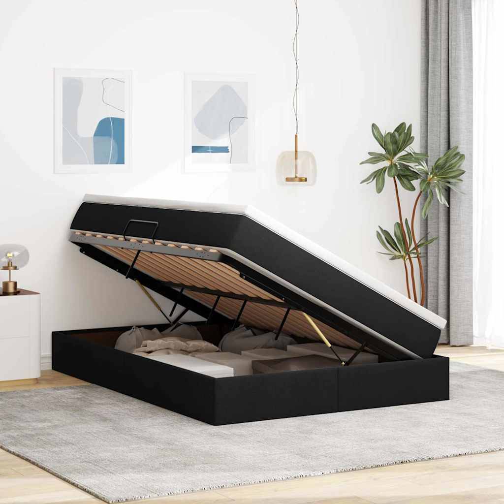 vidaXL Aufbewahrungsbett mit Matratze Schwarz 140 x 190 cm Polyester