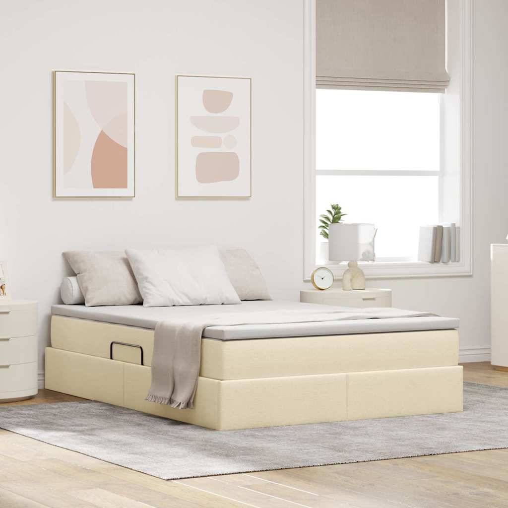 vidaXL Aufbewahrungsbett mit Matratze Creme 140 x 200 cm Polyester
