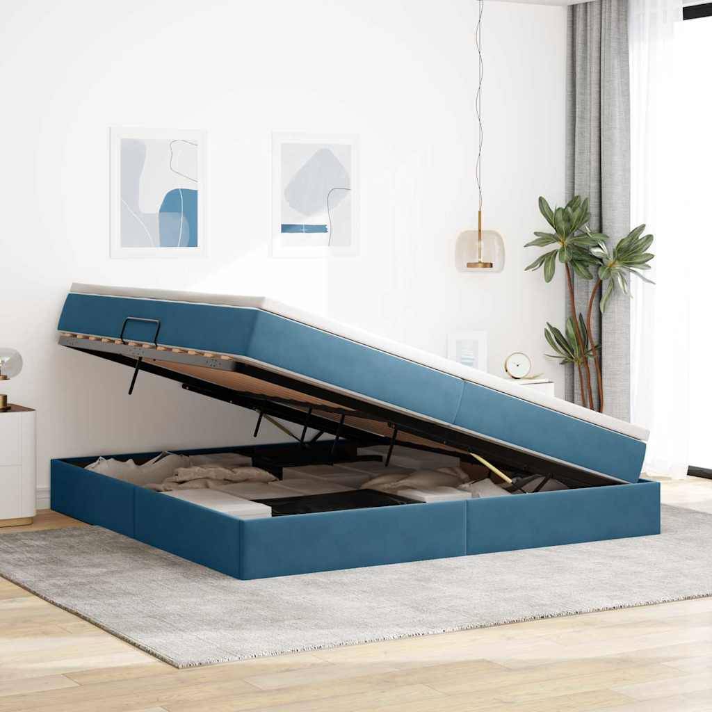 vidaXL Aufbewahrungsbett mit Matratze Dunkelblau 200 x 200 cm Samt