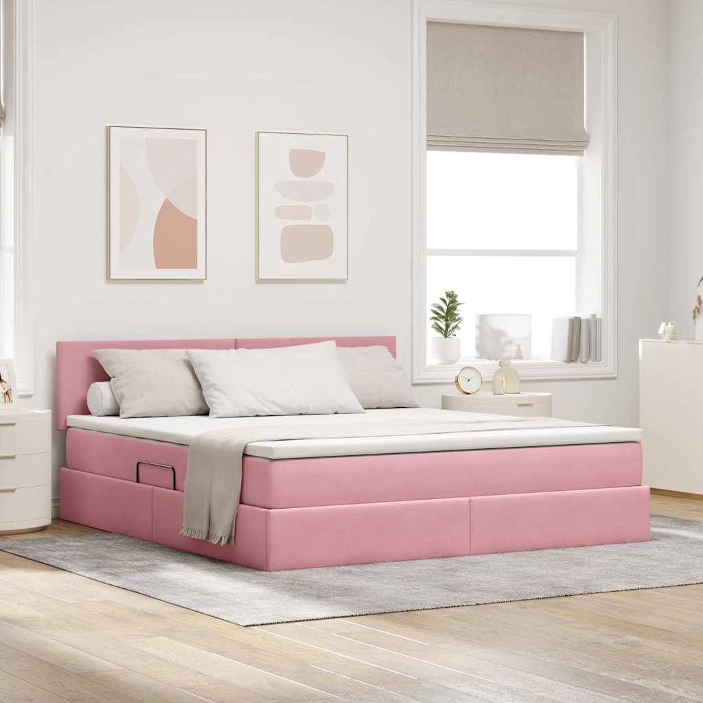 vidaXL LED-Speicherbett mit Matratze Rosa 160 x 200 cm Samt