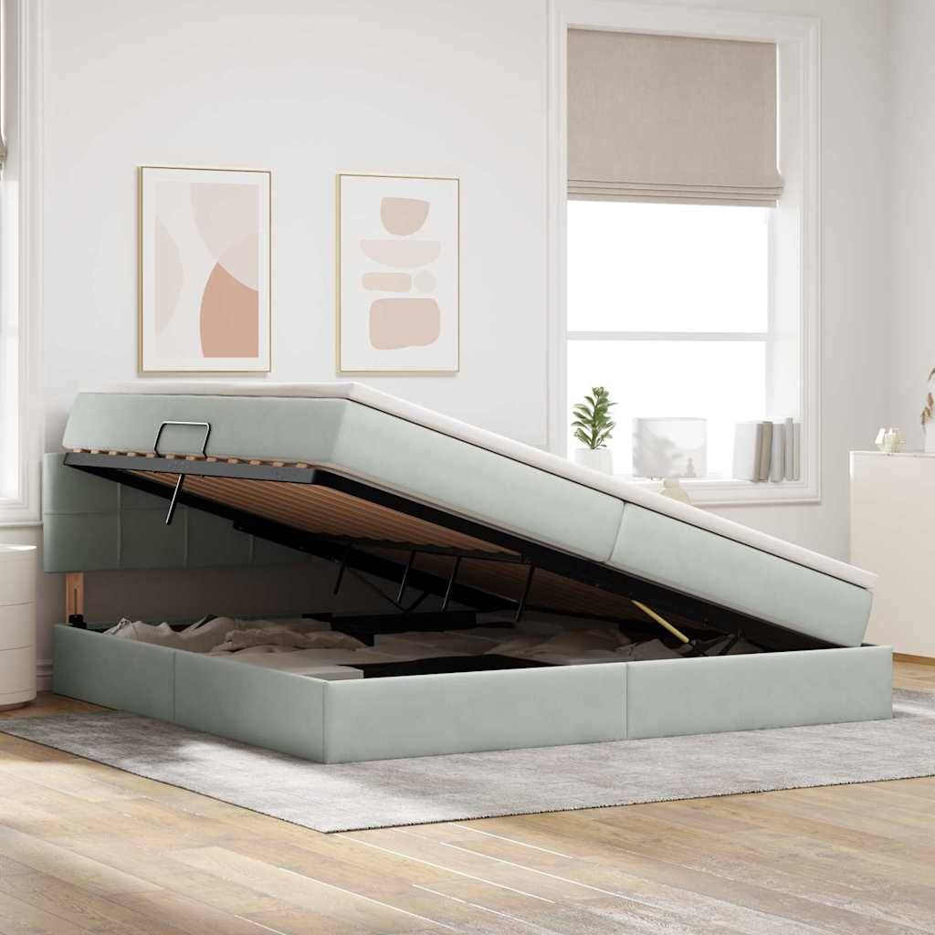 vidaXL Aufbewahrungsbett mit Kopfteil Hellgrau 200 x 200 cm Samt