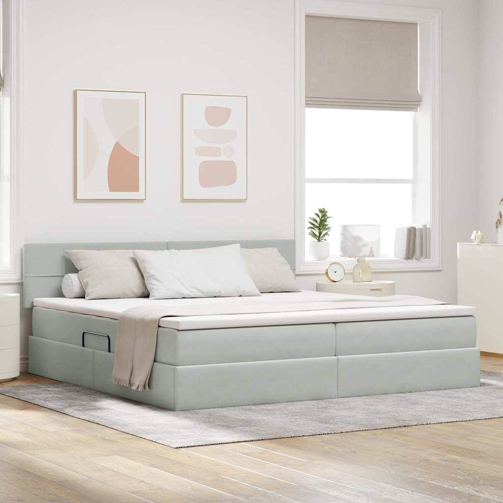 vidaXL Aufbewahrungsbett mit Kopfteil Hellgrau 200 x 200 cm Samt