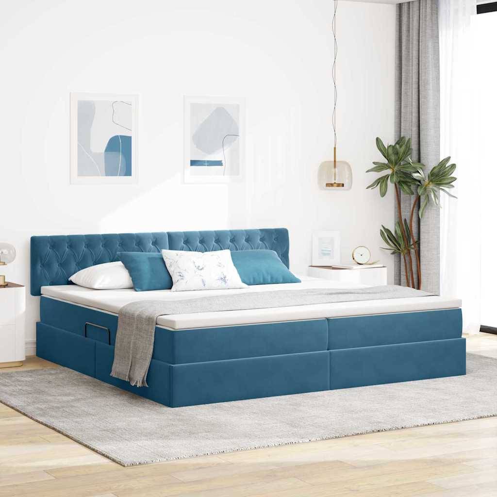 vidaXL LED-Speicherbett mit Matratze Dunkelblau 200 x 200 cm Samt