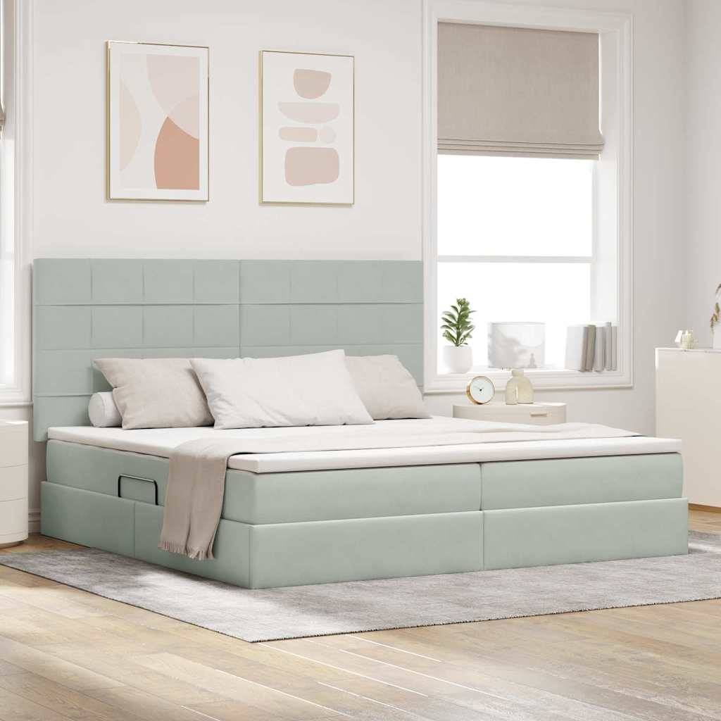 vidaXL Aufbewahrungsbett mit Matratze Hellgrau 200 x 200 cm Samt