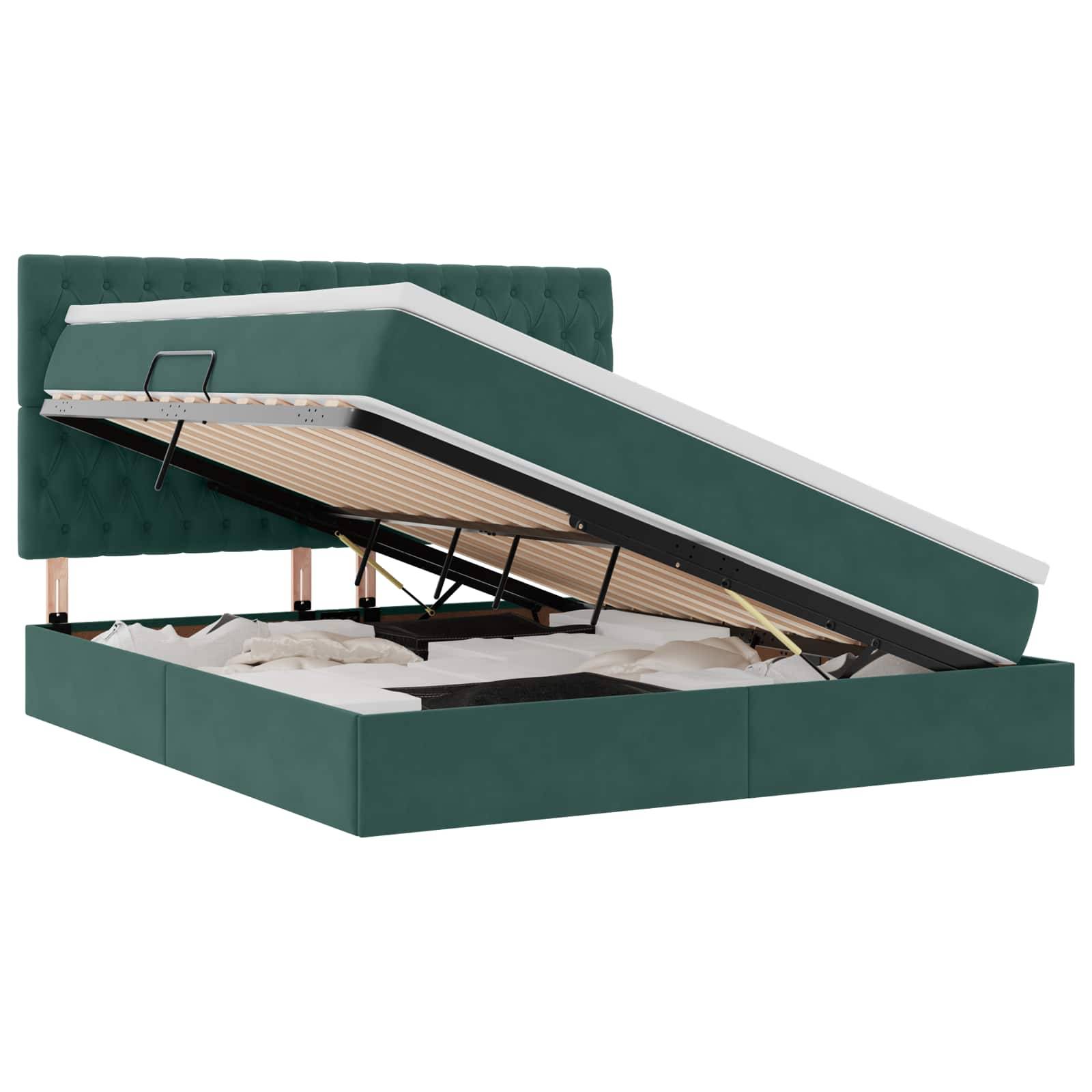 vidaXL LED-Speicherbett mit Matratze Dunkelgrün 160 x 200 cm Samt