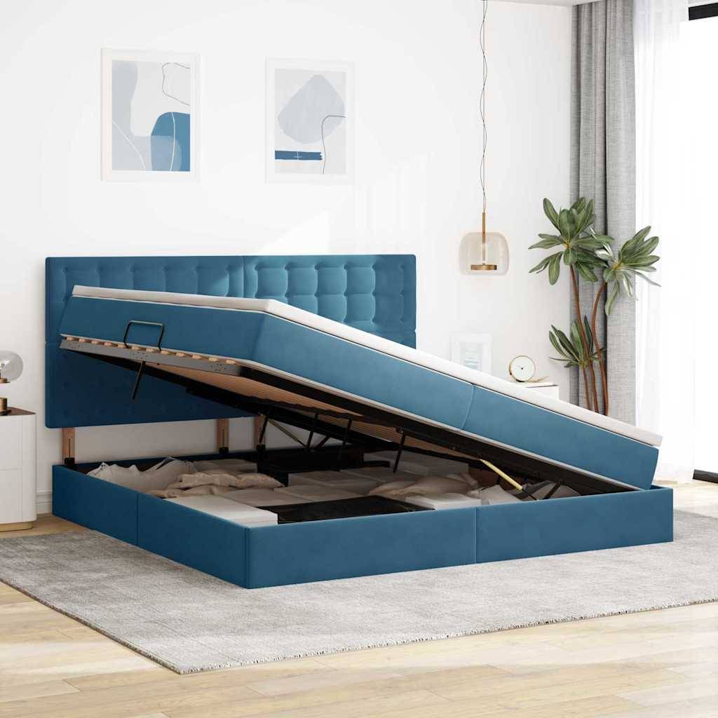 vidaXL LED-Speicherbett mit Matratze Dunkelblau 200 x 200 cm Samt