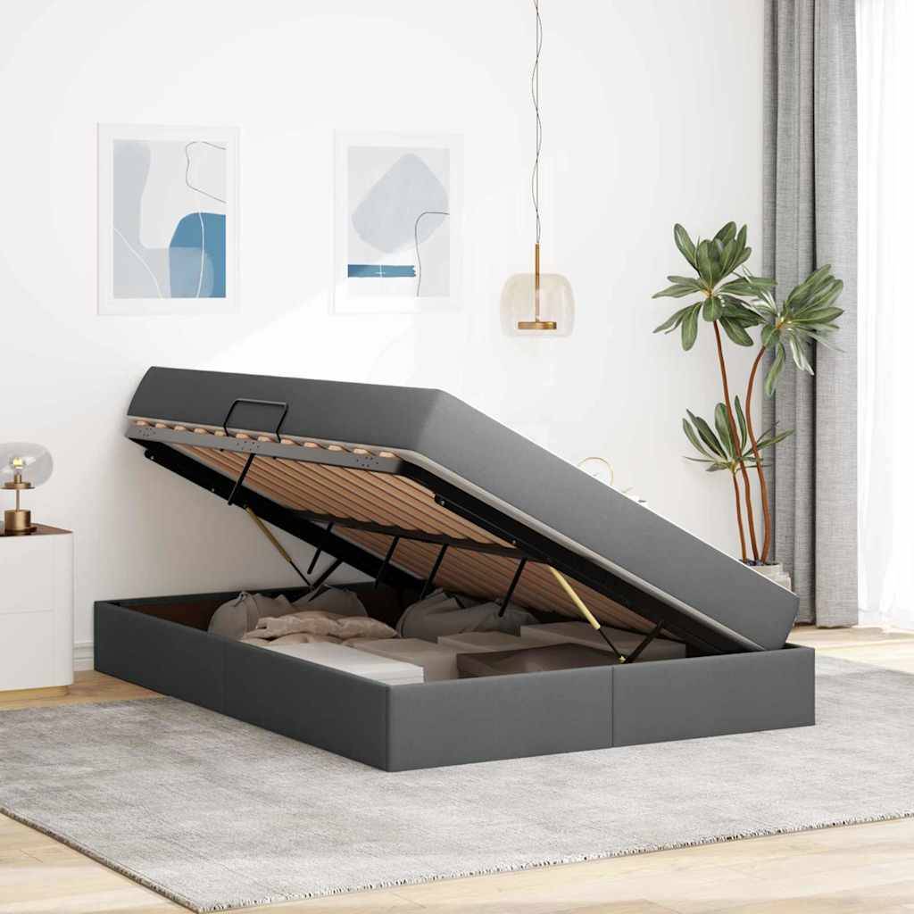 vidaXL Aufbewahrungsbett mit Matratze Dunkelgrau 140 x 200 cm