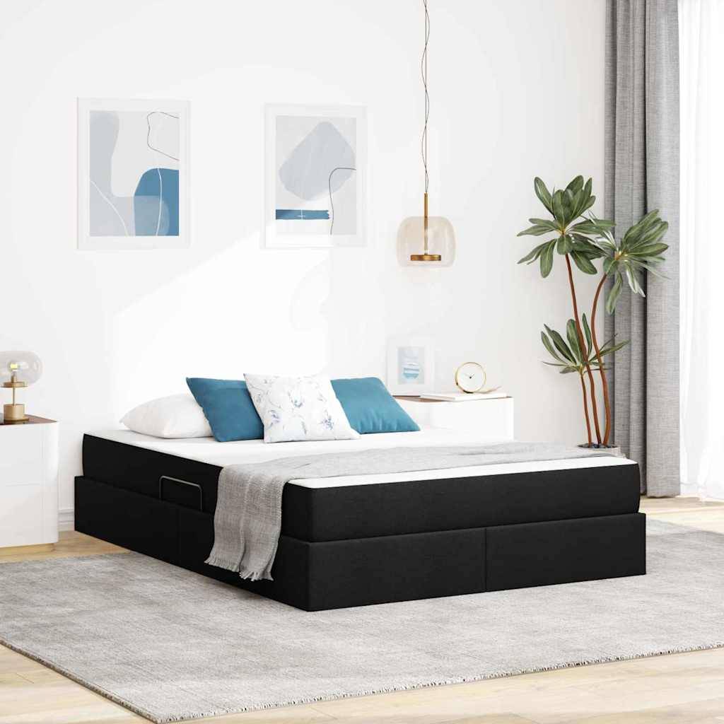 vidaXL Aufbewahrungsbett mit Matratze Schwarz 140 x 200 cm Polyester
