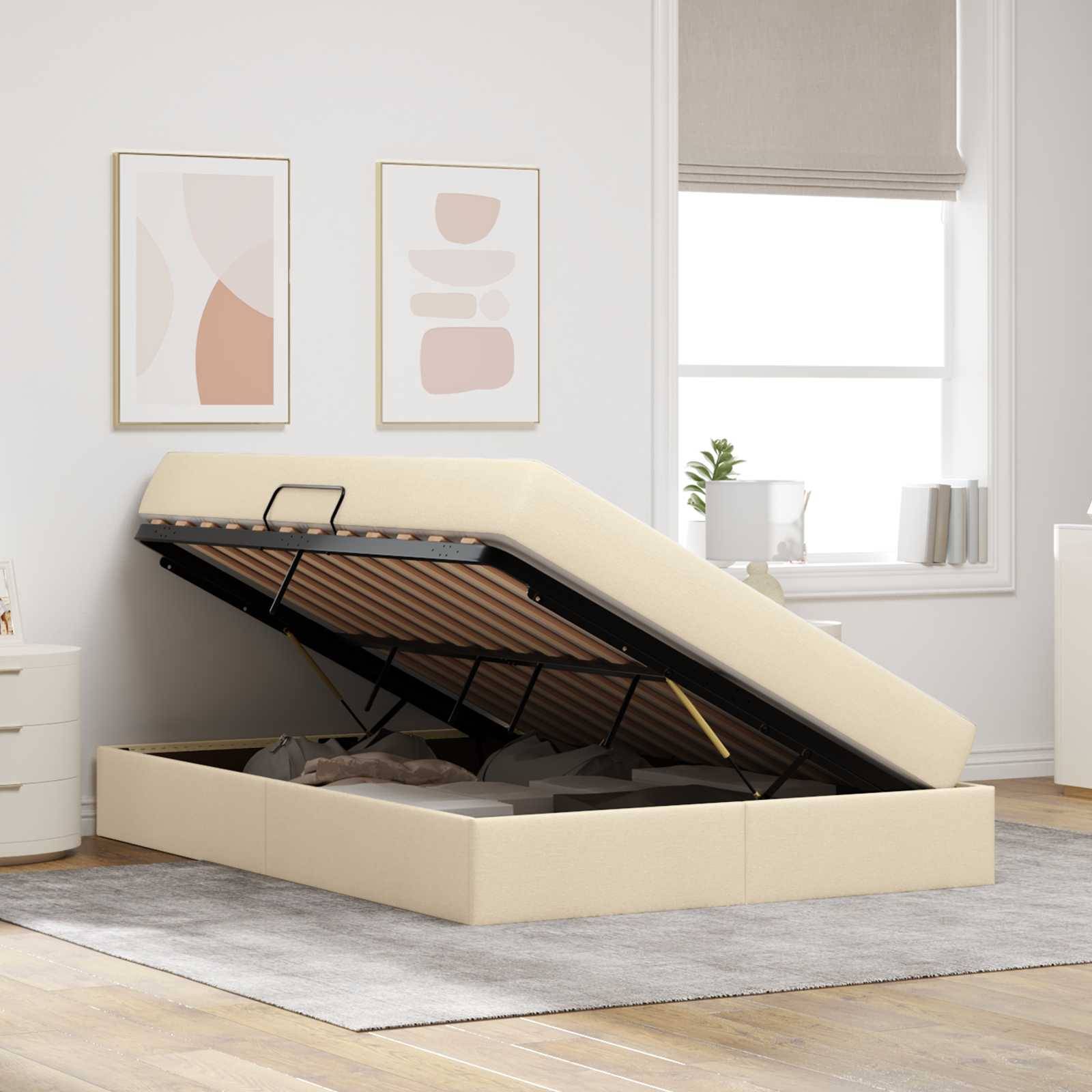 vidaXL Aufbewahrungsbett mit Matratze Creme 140 x 200 cm Polyester