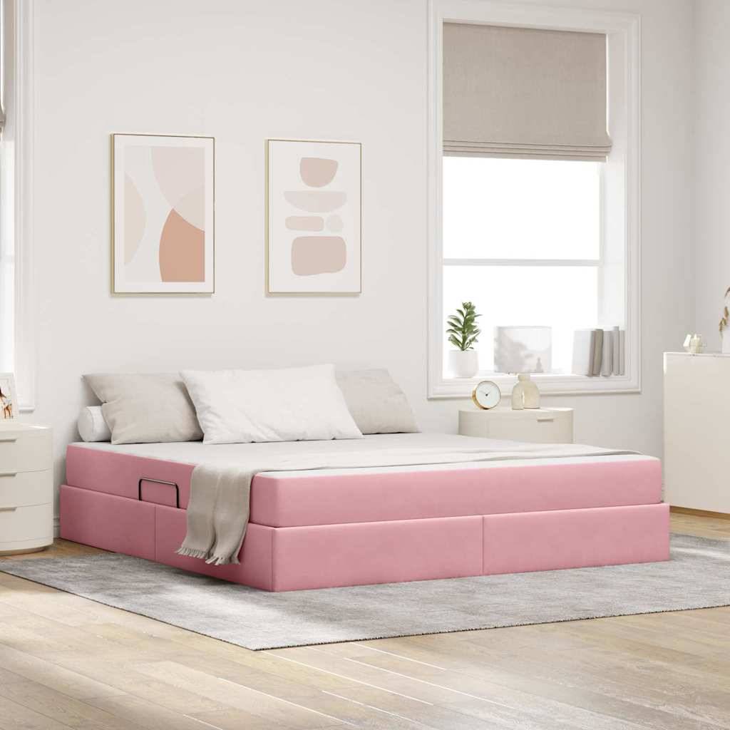 vidaXL Aufbewahrungsbett mit Matratze Rosa 160 x 200 cm Samt