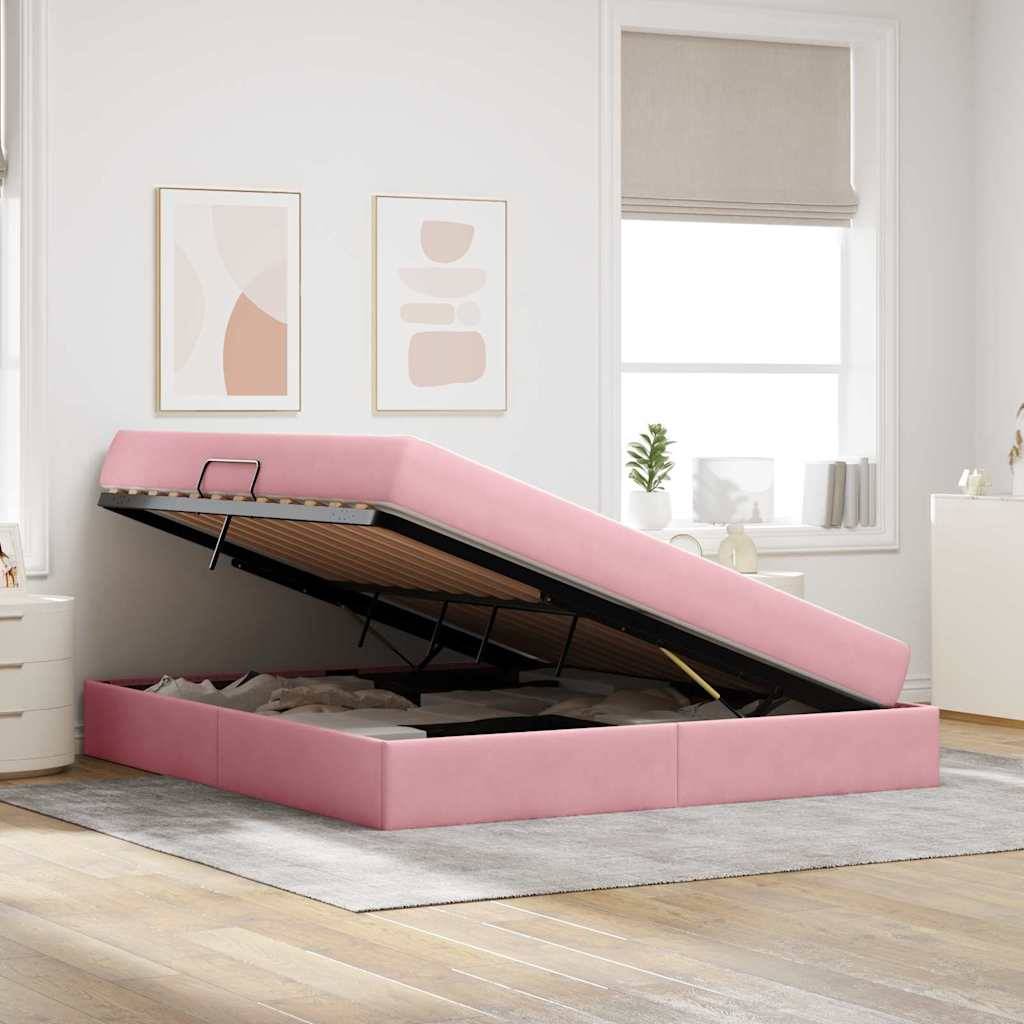 vidaXL Aufbewahrungsbett mit Matratze Rosa 160 x 200 cm Samt