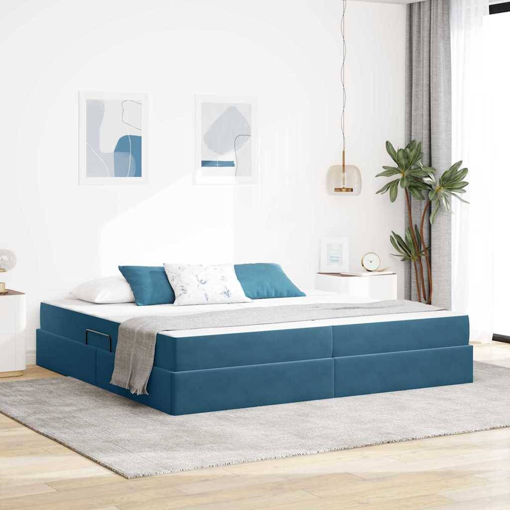 vidaXL Aufbewahrungsbett mit Matratze Dunkelblau 200 x 200 cm Samt