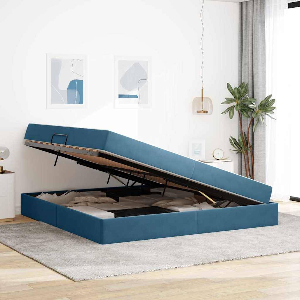 vidaXL Aufbewahrungsbett mit Matratze Dunkelblau 200 x 200 cm Samt