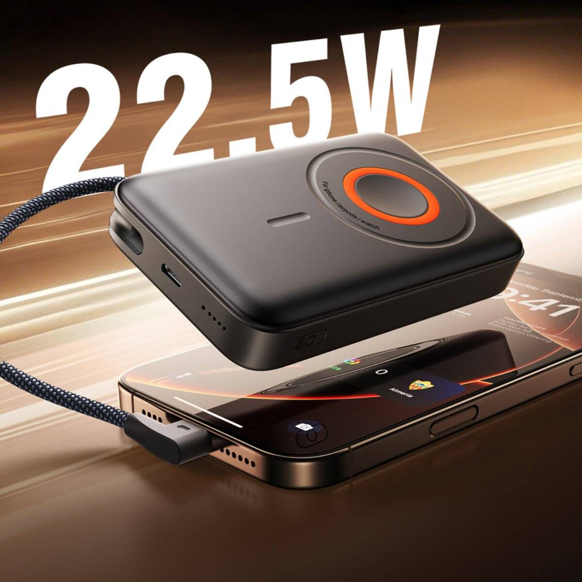 Joyroom JR-PBM02 Powerbank 22,5 W 10000 mAh 3-in-1 magnetisch induktiv kompatibel mit MagSafe mit Kabel – Schwarz